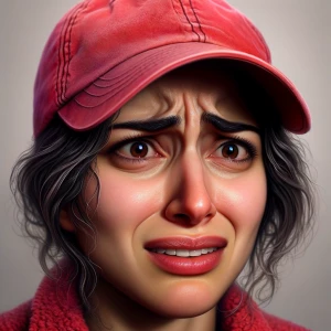 Create a hyper-realistic image of a woman looking embarrassed an...