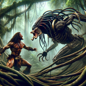 A fight between Tarzan and The Predator