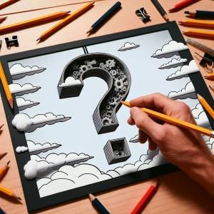 en style cartoon une main qui dessine un point d'interrogation a...