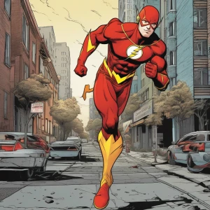 A linear perspective view of the superhero The flash running dow...