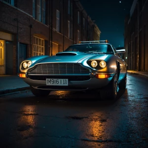 Create an image of a 1960s Aston Martin converted into a "Back t...