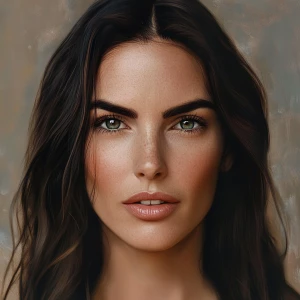 Create an image of a woman possessing a harmonious blend of Sand...