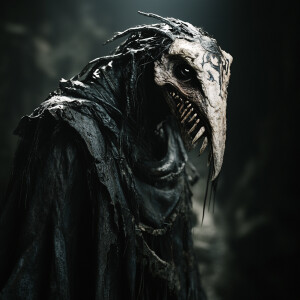 A nightmarish spectral being with elongated fangs and a contorte...