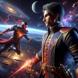 Create an image depicting a showdown between Darth Vader wieldin...