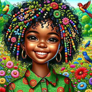 Create an image of a african-American young girl with a joyful e...
