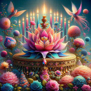 Craft a digital artwork that dramatically amplifies the colorful...