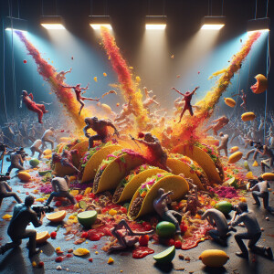 Anamorphic tacos having a food fight,  ultra-detailed, 8k resolu...