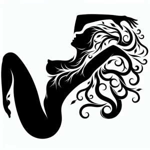 Create a black and white vector silhouette image depicting a sid...