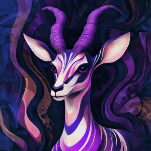 Create an image of an alien gazelle with violet fur, designed in...