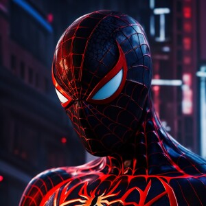 Create an image featuring a Spiderman-Venom hybrid character wit...