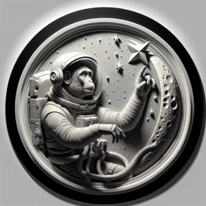 Space monkey, grayscale 3d bas relief, round border