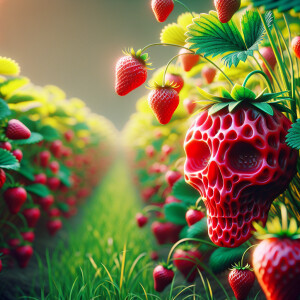 Create a high-quality photo: a strawberry bush growing in a fiel...