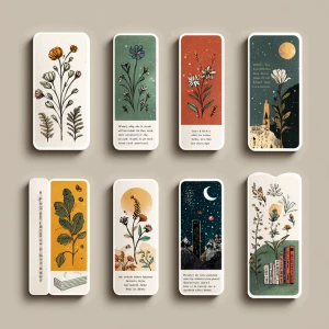 Create a sticker design featuring a set of vintage-style bookmar...