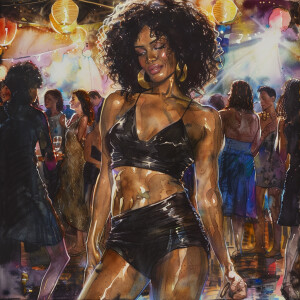 Glossy 4K watercolor oil painting of full body African woman, in...