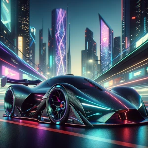 A sleek, obsidian-black futuristic hypercar, sculpted with aerod...