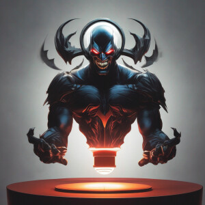 Malevolent sentient light bulb with arms and a sinister expressi...