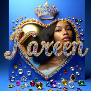 VCraft a 3-D image showcasing the name 'KAREN' in a luxurious go...