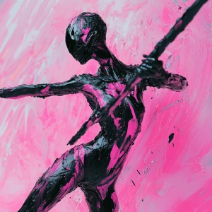 Create an image of a female alien student with pink and black te...