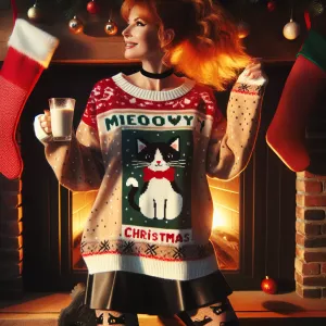 A 45-year-old woman with ginger hair in a ponytail, wearing an u...