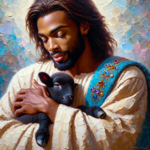 Oil painting of an African-American man resembling Jesus Christ,...