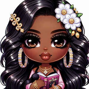 Create a chibi-style illustration of an African American woman w...