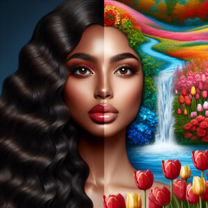 Create a digital artwork showing a half-portrait of a light-skin...