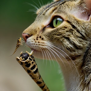 Capture an image depicting a small lizard observing a larger liz...