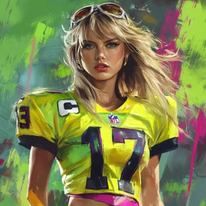 Taylor Swift  NFL player, picture in action, in GTA art style, even image with contours