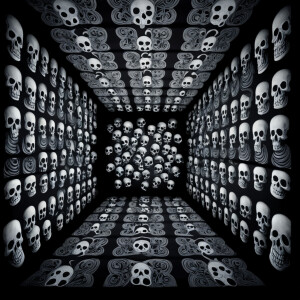 Shadowy figures merging with beams of light, creating a stunning...