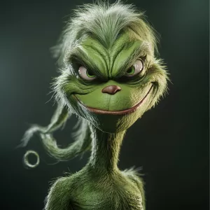 Envision the Grinch depicted as hairless, focusing on his unique...
