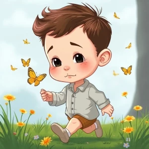 baby Elon Musk runs on the grass and catches butterflies, the ch...