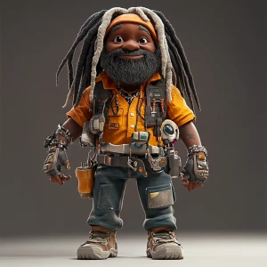 Create an image of a whimsical, cartoon-style Black male charact...