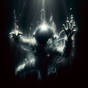 view from above aerial view "alien in a futuristic space suit si...