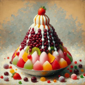 Create an impressionist painting of traditional Korean Bingsu (...