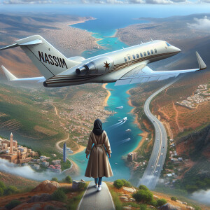 Generate me private jet written “ nassim “ road to jijel for Cel...