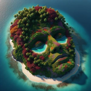 Create a 3D island shaped like George Foreman face, viewed from...