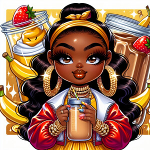 A high-quality, glossy painted illustration of a Chibi-style Afr...