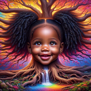 Create a hyper-realistic 3-D oil painting of a tree with a fulle...