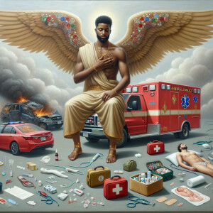 Create a realistic 3D oil painting depicting a scene of emergenc...