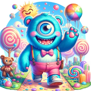A cheerful, round-bellied cyclops with one big sparkling eye and...