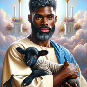 Oil painting of an African-American man resembling Jesus Christ,...