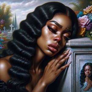 A beautiful light-skinnedb African-American woman with long wavy...