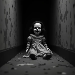 Eerie black and white photograph capturing an abandoned evil  do...