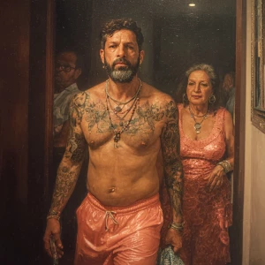 Hyperrealism painting ,a new delhi muscular beefy bearded tatto...