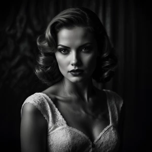 A captivating and seductive woman, portrait shot, classic noir s...