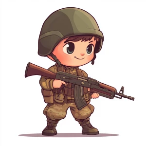 Logo of russian kid soldier in contemporary military attire, hol...