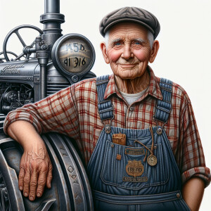 caricature of a 95 year old American grandpa, checkered shirt, c...