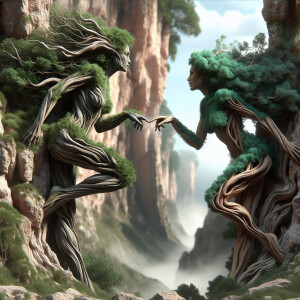 Create a fantastical image of two full figured  feminine entitie...