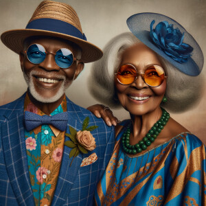 Create an image of an elegant african-American elderly couple ra...