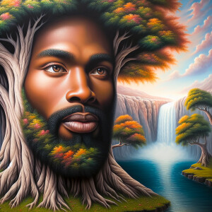 A hyper-realistic 3-D oil painting depicting a tree integrated w...